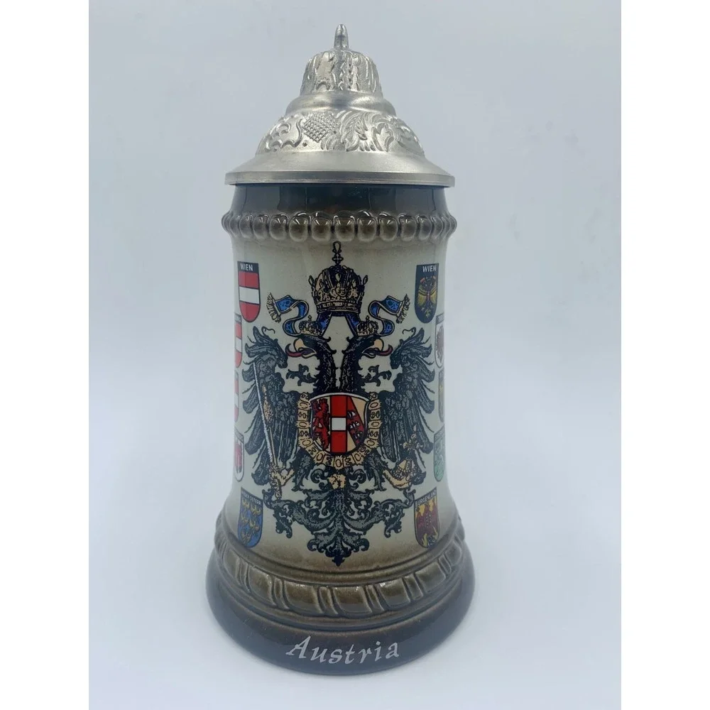 Vtg Original King Austria Beer‎ Stein Hand Painted Imperial Eagle 358/0